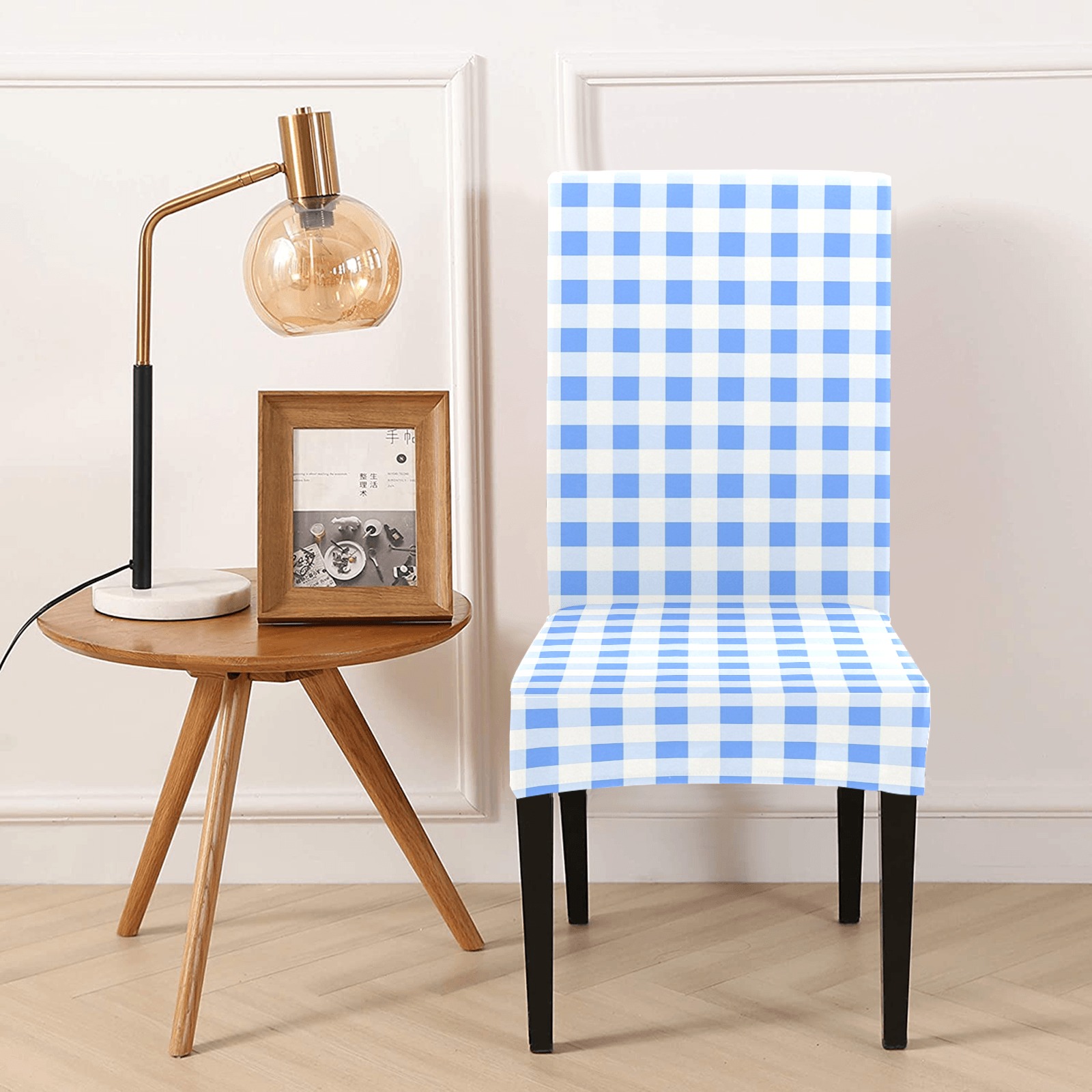 Sky Blue Gingham Removable Dining Chair Cover