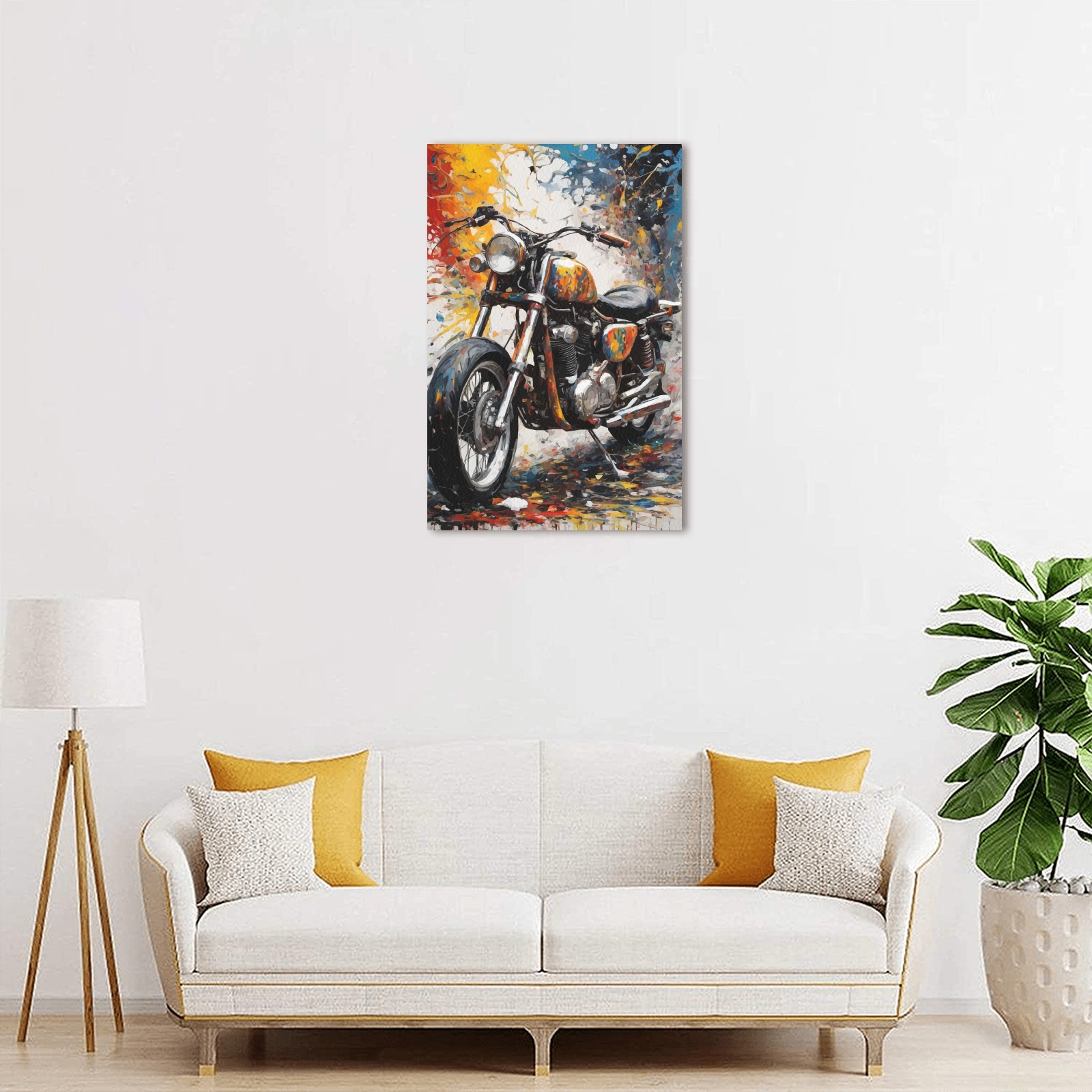 Old motorcycle and artistic colors around it art Upgraded Canvas Print 12"x18"