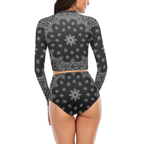 Bandanna Pattern Black Long Sleeve Bikini Set (Model S27)
