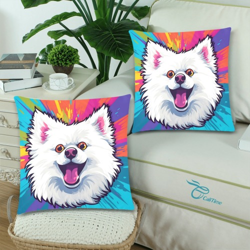 White Pomeranian Pop Art Custom Zippered Pillow Cases 18"x 18" (Twin Sides) (Set of 2)