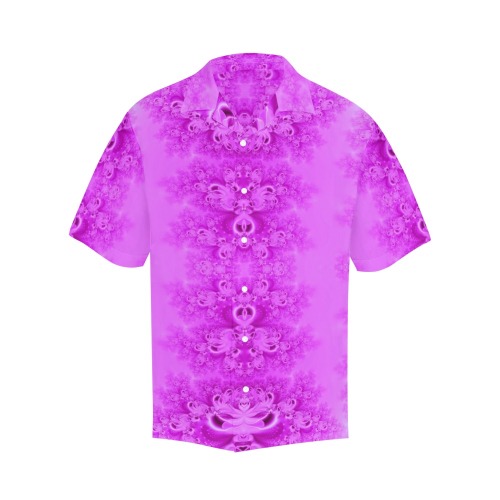 Soft Violet Flowers Frost Fractal Hawaiian Shirt with Merged Design (Model T58)