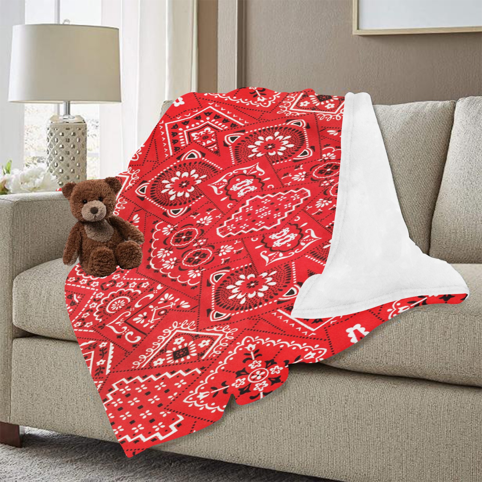Red Bandana Squares Ultra-Soft Micro Fleece Blanket 40"x50" (Thick)