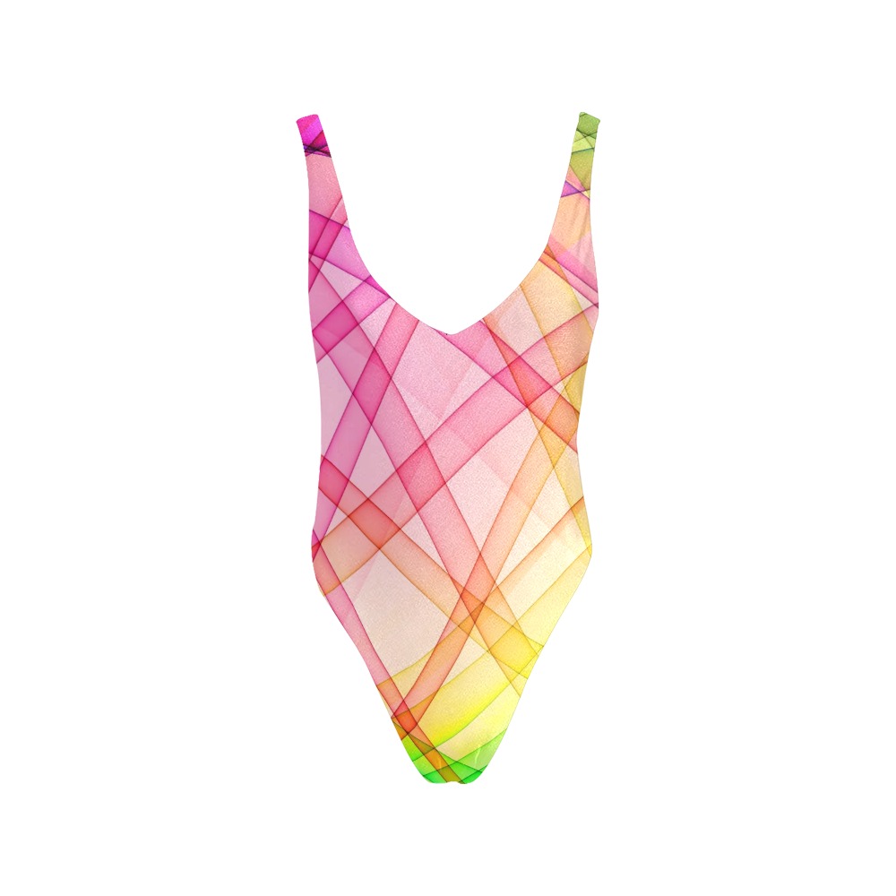 Colorful Geometric Pattern Sexy Low Back One-Piece Swimsuit (Model S09)