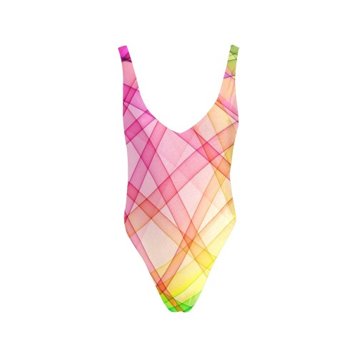 Colorful Geometric Pattern Sexy Low Back One-Piece Swimsuit (Model S09)