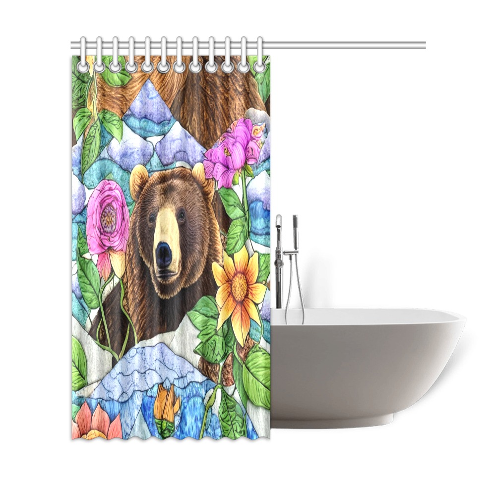Boho Bear Simulated Quilt Artwork Shower Curtain 69"x72"