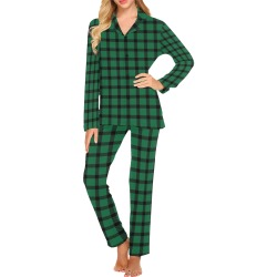 Green and Black Plaid Women's Long Pajama Set