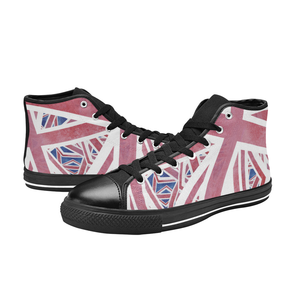 Abstract Union Jack British Flag Collage High Top Canvas Shoes for Kid (Model 017)