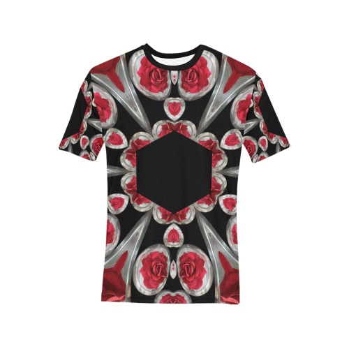 red rose bowl caleidoscope Men's All Over Print T-Shirt (Solid Color Neck) (Model T63)