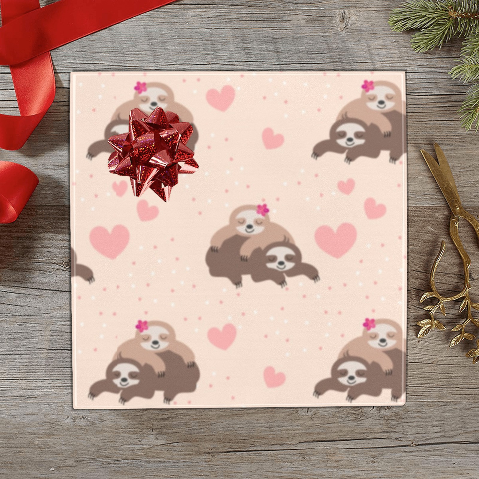 Cute Sloth Couple Love Pattern Gift Wrapping Paper 58"x 23" (1 Roll)