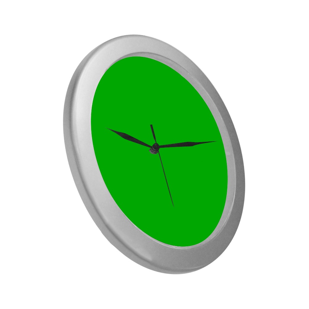 Merry Christmas Green Solid Color Silver Color Wall Clock