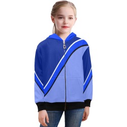 Diagonal Shades of Blue Big Girls' Zip Up Hoodie (Model H58)