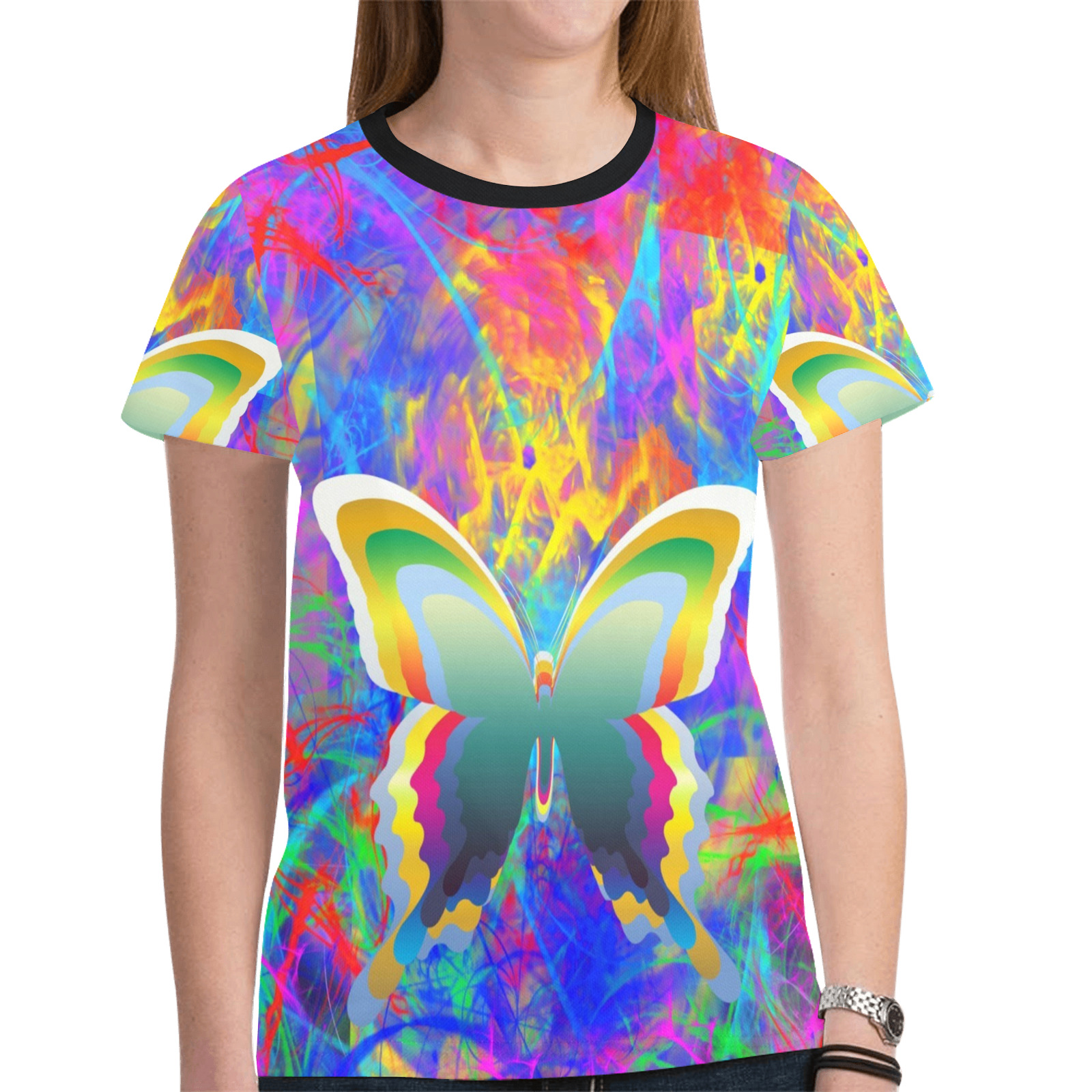 Psychedelic Butterflies New All Over Print T-shirt for Women (Model T45)