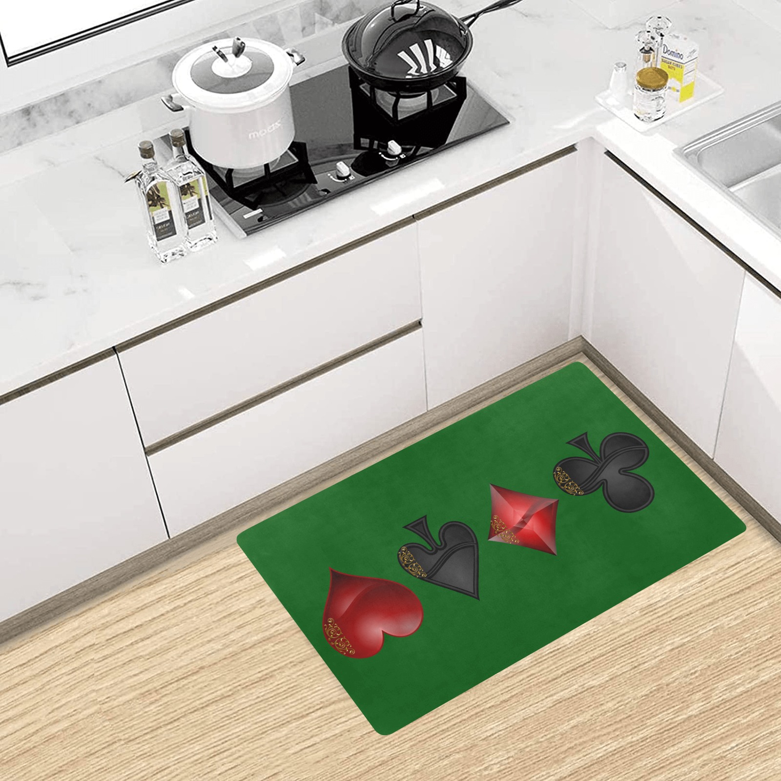 Black Red Playing Card Shapes / Green Kitchen Mat 28"x17"