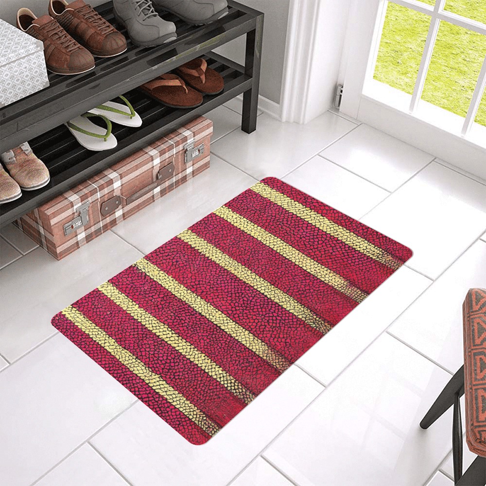 red and yellow striped Doormat 24"x16" (Black Base)