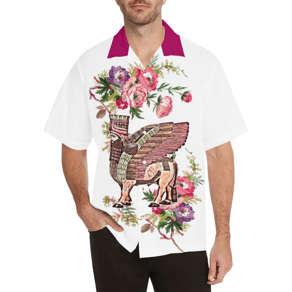 Lamassu Garden Hawaiian Shirt with Merged Design (Model T58)