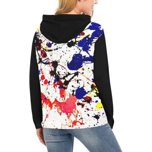 Blue & Red Paint Splatter Vest Style All Over Print Hoodie for Women (USA Size) (Model H13)