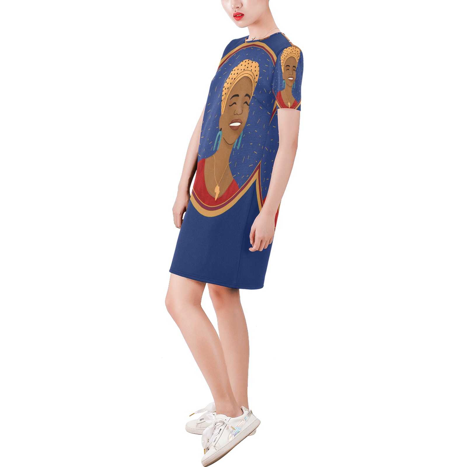 vestido manga corta africana Short-Sleeve Round Neck A-Line Dress (Model D47)