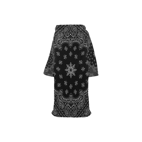 Black Bandanna Pattern Blanket Robe with Sleeves for Kids