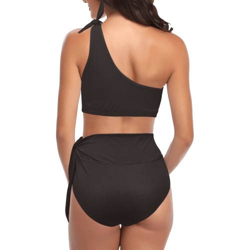 color licorice High Waisted One Shoulder Bikini Set (Model S16)