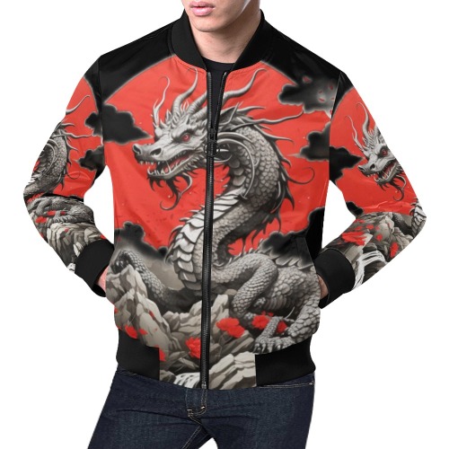 Chinese New Year 2024_Year of the Dragon_Red-White Watercolor_02c All Over Print Bomber Jacket for Men (Model H19)
