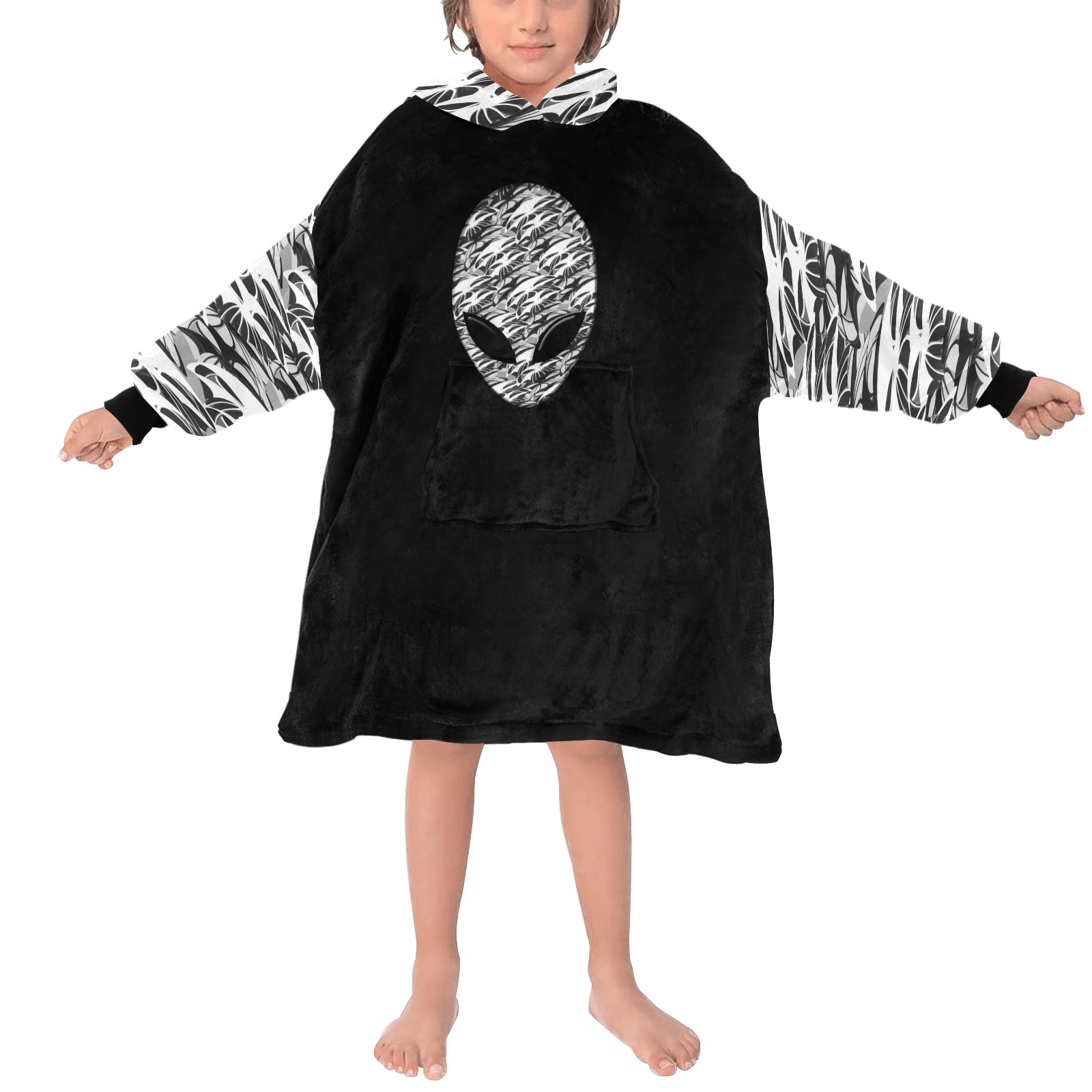 Alien Face and Troops Pattern Blanket Hoodie for Kids