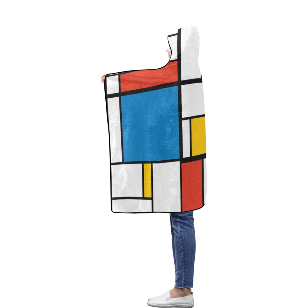 Mondrian De Stijl Modern Flannel Hooded Blanket 40''x50''