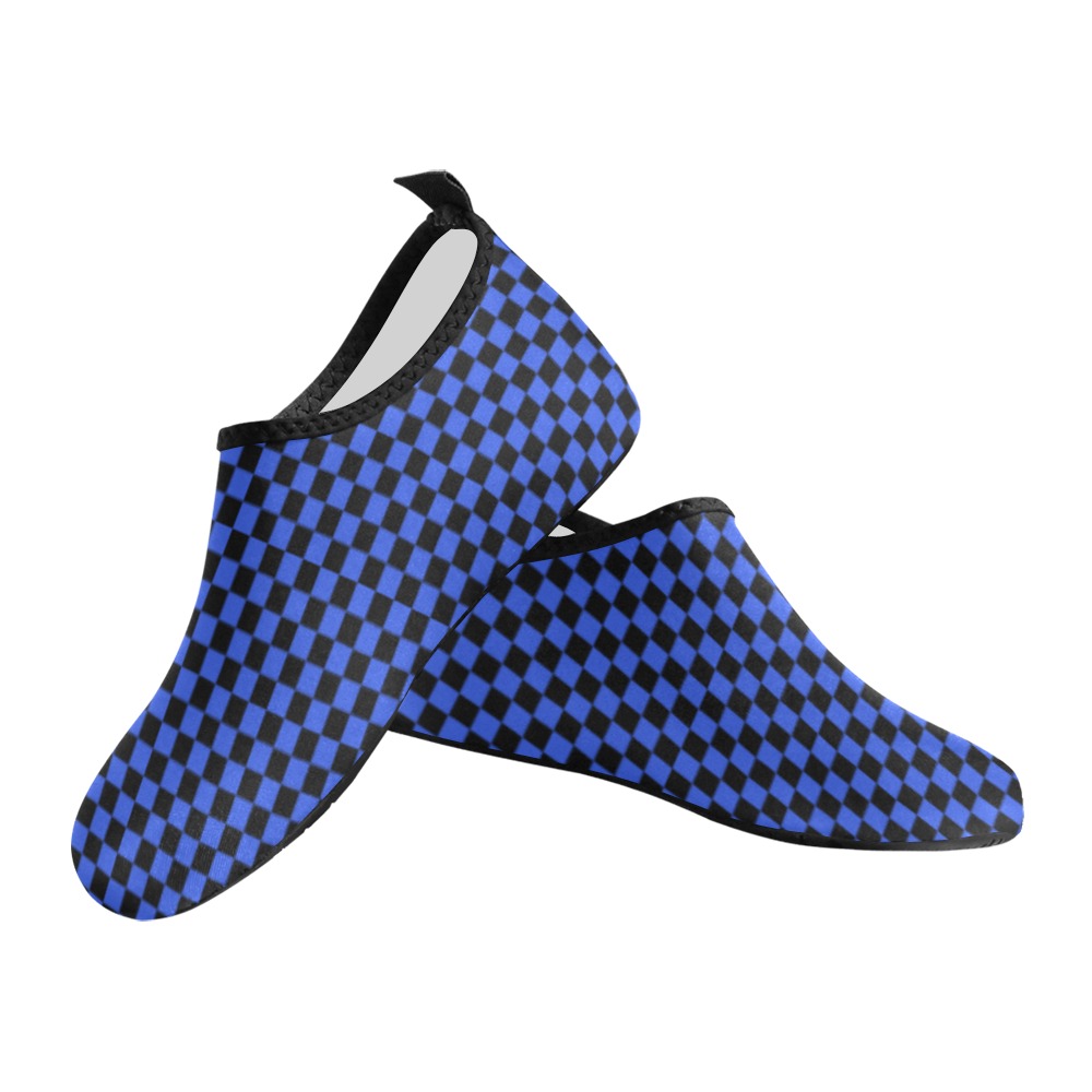 Checkerboard Black And Blue Women's Slip-On Water Shoes (Model 056)
