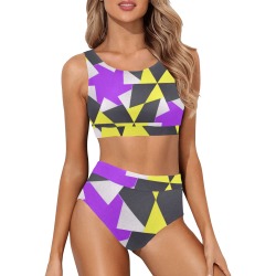 Retro geometric colorful 7D Crop Top Bikini Set (Model S21)