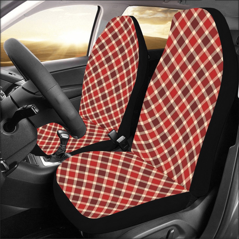 Burgundy Red Plaid Car Seat Covers (Set of 2&2 Separated Designs)