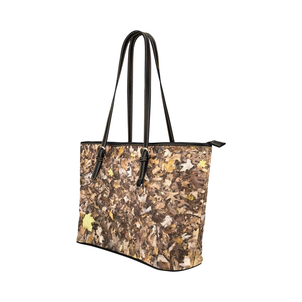 Autumn brown leaves Leather Tote Bag/Small (Model 1651)