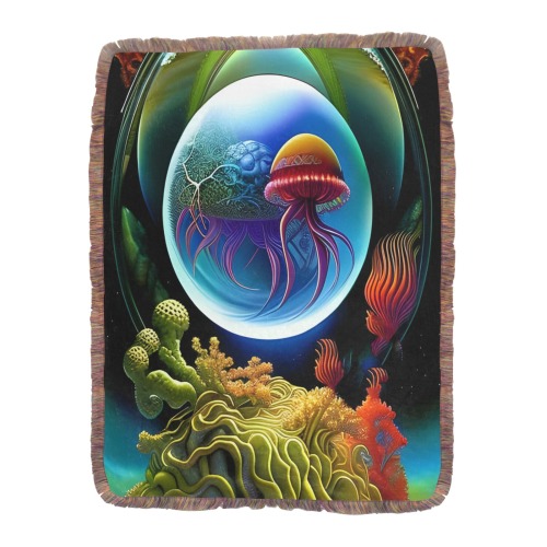 Out Of This World Spheres jellyfish Ultra-Soft Fringe Blanket 60"x80" (Mixed Green)
