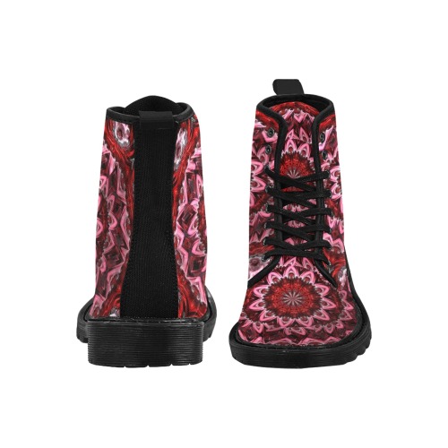 Raised Garden of Red and Pink Flowers in the Night  Fractal Abstract Martin Boots for Men (Black) (Model 1203H)