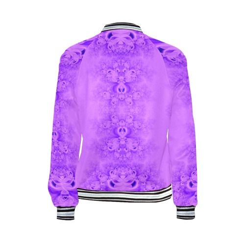 Purple Lilacs Frost Fractal All Over Print Bomber Jacket for Women (Model H21)
