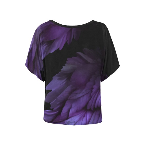 Ô Purple Wings on Black Women's Batwing-Sleeved Blouse T shirt (Model T44)