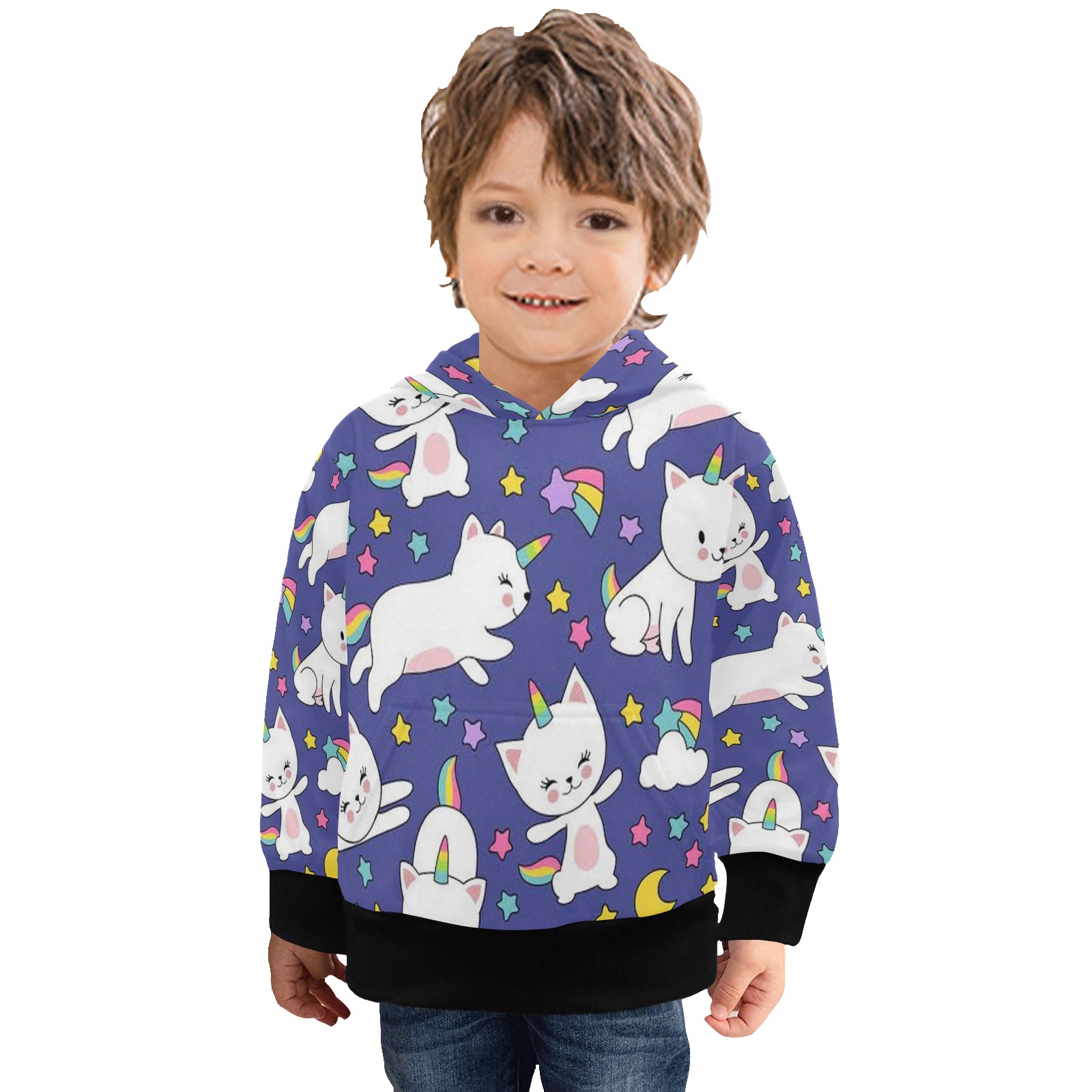 unicorncat Little Boys' Long Sleeve Hoodie (Model H57)