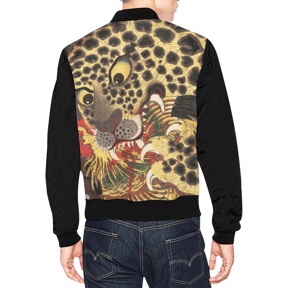 The-Tiger-of-Ryōkoku - Japanese Leopard Eating Chicken Print Jacket - Ancient Anime All Over Print Bomber Jacket for Men (Model H19)