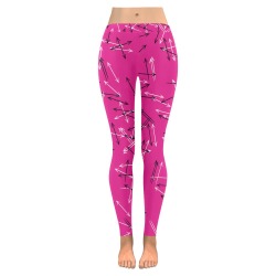 Arrows Every Direction Black/White on Pink Women's Low Rise Leggings (Invisible Stitch) (Model L05)