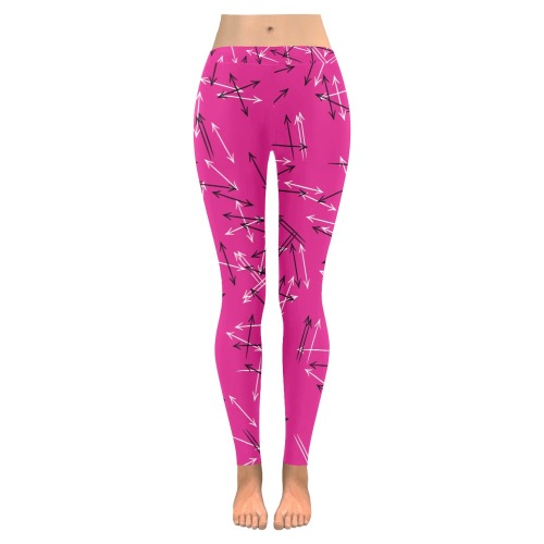 Arrows Every Direction Black/White on Pink Women's Low Rise Leggings (Invisible Stitch) (Model L05)