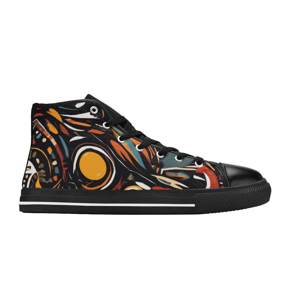 Tribal pattern of colorful shapes on black. Men’s Classic High Top Canvas Shoes (Model 017)