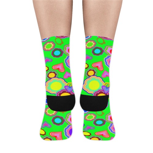 Groovy Hearts and Flowers Green Trouser Socks (For Men)