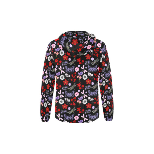 Black, Red, Pink, Purple, Dragonflies, Butterfly and Flowers All Over Print Full Zip Hoodie for Kid (Model H14)