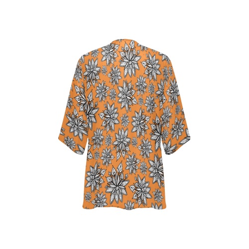 Creekside Floret pattern orange Women's Kimono Chiffon Cover Ups (Model H51)