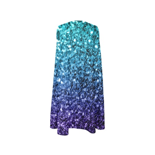 Aqua blue Ombre faux glitter sparkles Sleeveless A-Line Pocket Dress (Model D57)