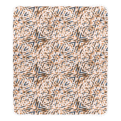 Geometric vintage mosaic 23 Pom Pom Fringe Blanket 60"x80"