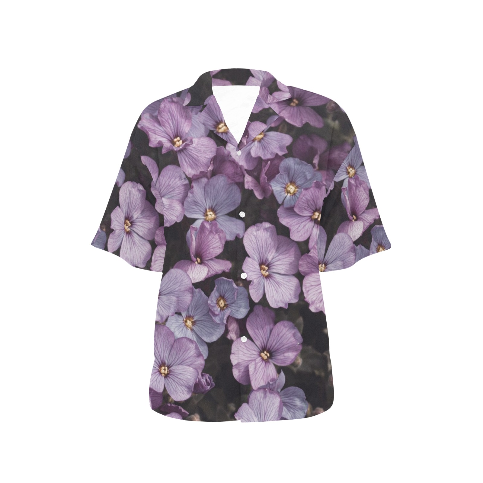 Purple Flowers All Over Print Hawaiian Shirt for Women (Model T58)