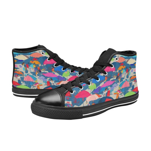 Abstract art of a summer beach, people, umbrellas. Women's Classic High Top Canvas Shoes (Model 017)