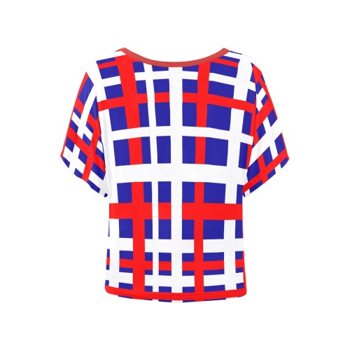 Patriotic Interlocking Stripes Women's Batwing-Sleeved Blouse T shirt (Model T44)