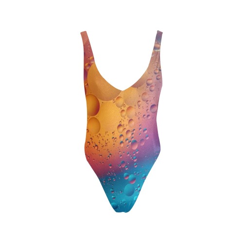 Colorful Bubbles Sexy Low Back One-Piece Swimsuit (Model S09)