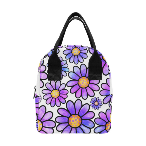 Lilac Watercolor Doodle Daisy Flower Pattern Zipper Lunch Bag (Model 1689)