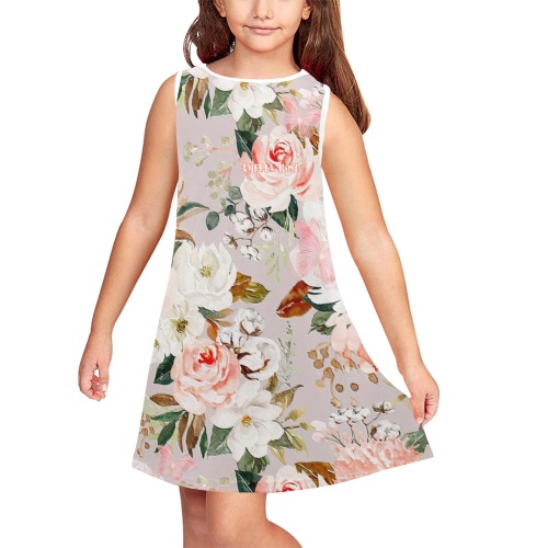 Amelia Rose flower print girls dress FDE2B9EA-EFB7-45ED-B638-01C189E735AE Girls' Sleeveless Dress (Model D58)
